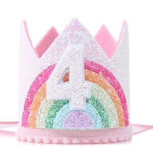 Rainbow Birthday Crown with Number 4